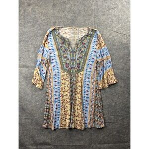 Soft Surroundings Fifi Multi Color Floral Embroidered Blouse Size M Boho Chic